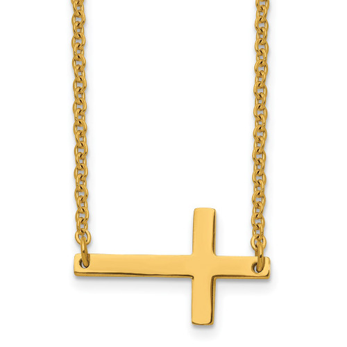 Lex & Lu Chisel Stainless Steel Yellow Plated Sideways Cross Necklace LAL151506 - Lex & Lu