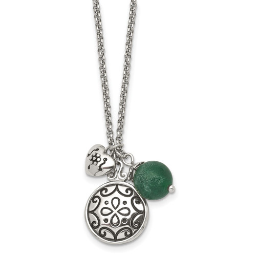 Lex & Lu Chisel Stainless Steel Antiqued Synthetic Jade Necklace - Lex & Lu