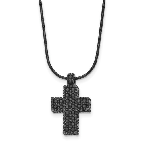 Lex & Lu Chisel Stainless Steel Black Plated Black Crystal Cross Necklace - Lex & Lu