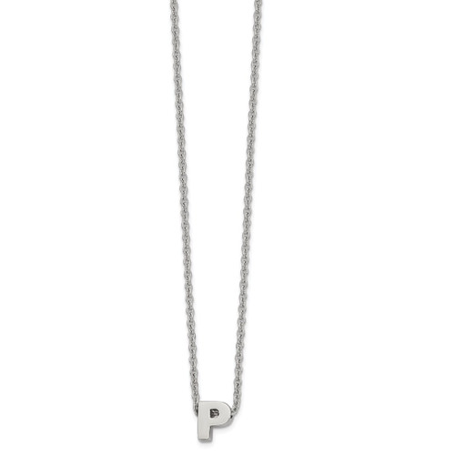 Lex & Lu Chisel Stainless Steel Polished letter P 18'' Necklace - Lex & Lu