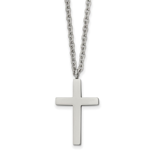 Lex & Lu Chisel Stainless Steel Polished 25mm Cross 18'' Necklace - Lex & Lu