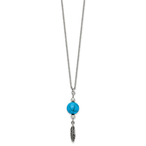 Lex & Lu Chisel Stainless Steel Antiqued ImitationTurquoise Feather Necklace - Lex & Lu