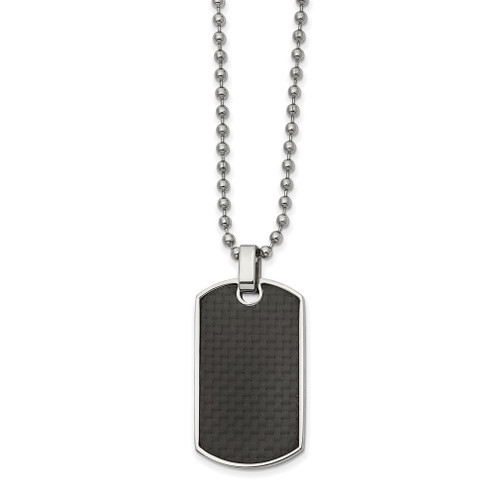 Lex & Lu Chisel Stainless Steel Carbon Fiber & Wood Rvrsble Dog Tag Necklace - Lex & Lu