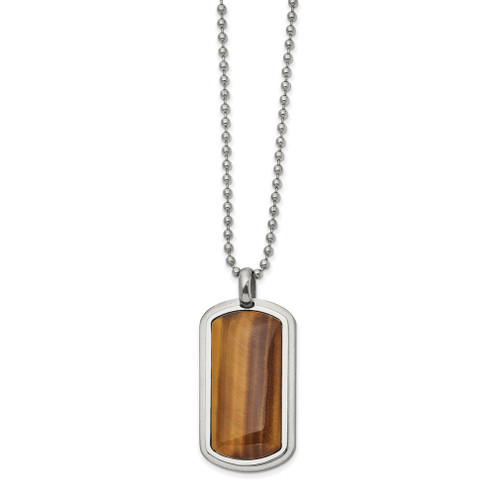 Lex & Lu Chisel Stainless Steel Polished w/Tiger's Eye Dog Tag 22'' Necklace - Lex & Lu