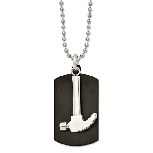 Lex & Lu Chisel Stainless Steel Blk Plated Moveable Hammer DogTag Necklace - Lex & Lu