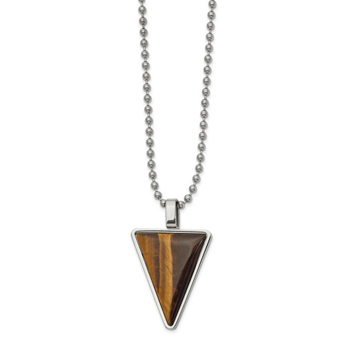 Lex & Lu Chisel Stainless Steel Polished w/Tiger's Eye Triangle 24'' Necklace - Lex & Lu