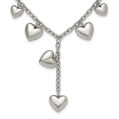 Lex & Lu Chisel Stainless Steel Polished Hearts 18'' Y Necklace - Lex & Lu