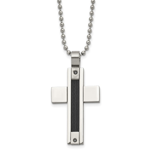 Lex & Lu Chisel Stainless Steel Black Diamonds Cross Pendant Necklace - Lex & Lu