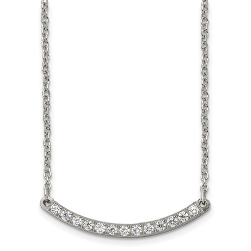 Lex & Lu Chisel Titanium Polished w/CZ Bar 20.5'' Necklace - Lex & Lu