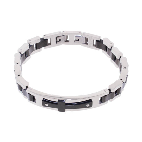 Lex & Lu Men's Stainless Steel w/Black Plated Cross ID 8.5" Bracelet-Lex & Lu