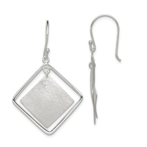 Lex & Lu Sterling Silver Polish/Text Squares Dangle Shepherd Hook Earrings - Lex & Lu