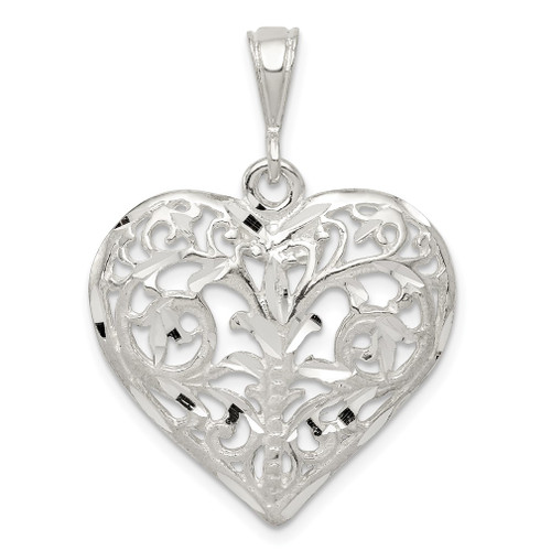 Lex & Lu Sterling Silver Polished Filagree Heart Pendant LAL17810 - Lex & Lu