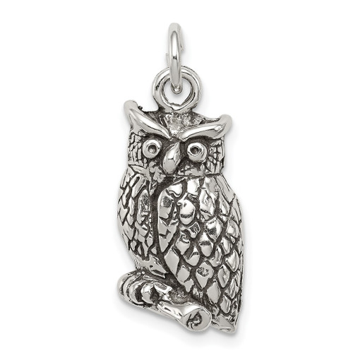 Lex & Lu Sterling Silver Antiqued & Textured Perched Owl Pendant - Lex & Lu