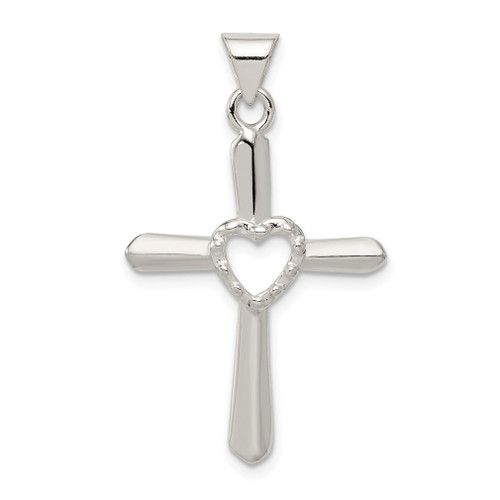 Lex & Lu Sterling Silver Polished and Textured Cross w/Heart Pendant - Lex & Lu