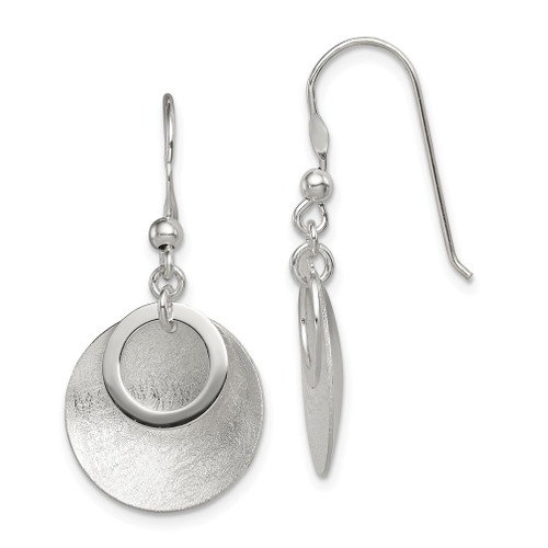 Lex & Lu Sterling Silver Polished & Textured Circle Shepherd Hook Earrings - Lex & Lu