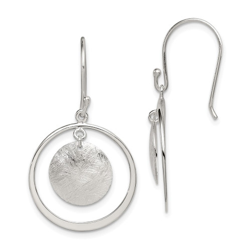 Lex & Lu Sterling Silver Polish./Text Circles Dangle Shepherd Hook Earrings - Lex & Lu
