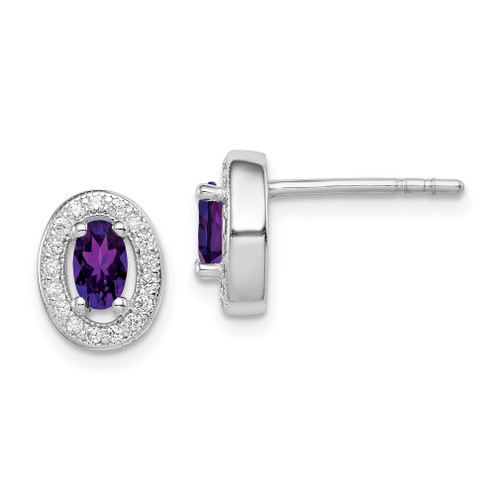 Lex & Lu Sterling Silver w/Purple & White CZ Oval Stud Earrings - Lex & Lu