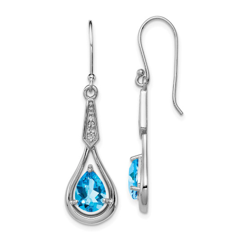 Lex & Lu Sterling Silver w/Rhodium w/CZ & Blue Topaz Dangle Earrings - Lex & Lu