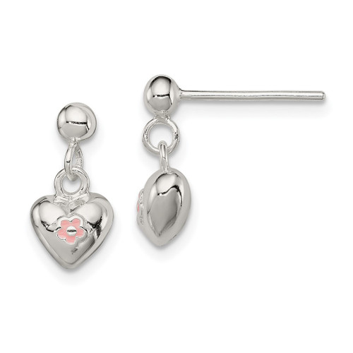 Lex & Lu Sterling Silver Pink Enamel Heart Dangle Earrings - Lex & Lu