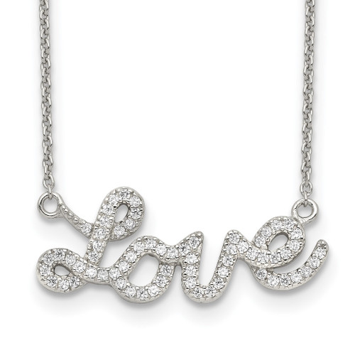 Lex & Lu Sterling Silver Polished CZ Love 18'' Necklace - Lex & Lu