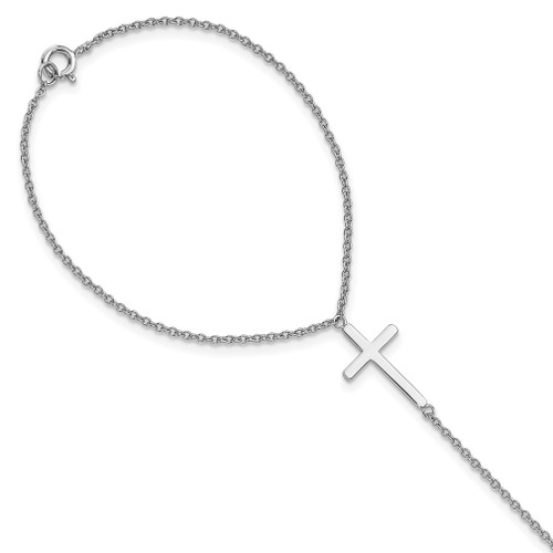 Lex & Lu Sterling Silver Polished Cross Attached Ring/Bracelet 7'' - Lex & Lu