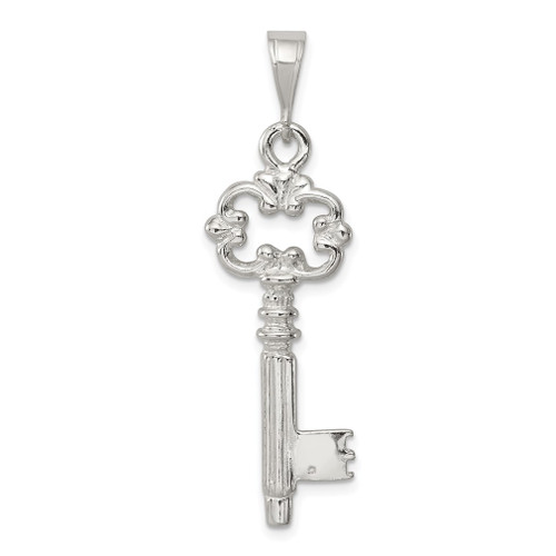 Lex & Lu Sterling Silver Polished & Textured Key Pendant - Lex & Lu