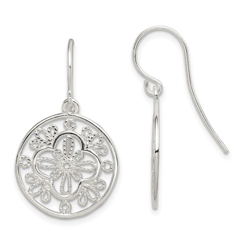 Lex & Lu Sterling Silver Polished Fillagree Shepherd Hook Earrings LAL18210 - Lex & Lu