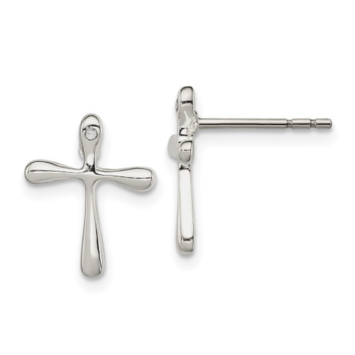 Lex & Lu Sterling Silver Polished Diamond Cross Post Earrings - Lex & Lu