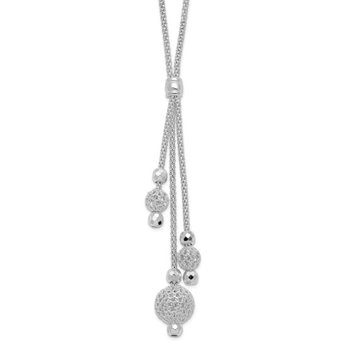 Lex & Lu Sterling Silver Beaded Necklace 18'' - Lex & Lu