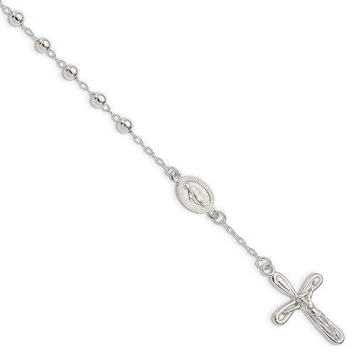 Lex & Lu Sterling Silver Polished Single Decade Rosary Bracelet 7.5'' - Lex & Lu