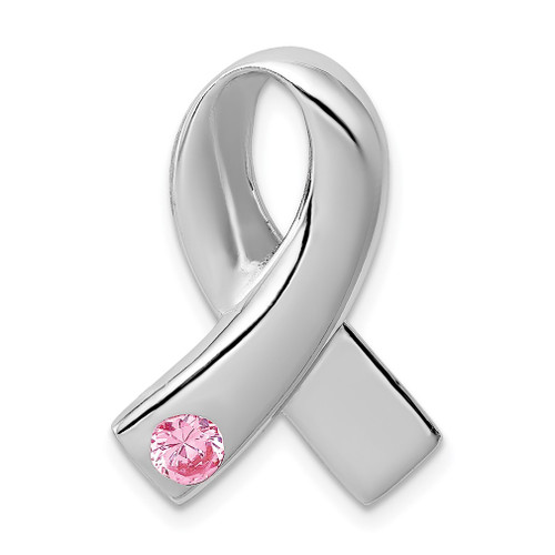 Lex & Lu Sterling Silver Pink CZ Awarness Ribbon Pendant - Lex & Lu