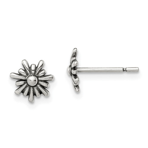 Lex & Lu Sterling Silver Polished and Antiqued Flower Post Earrings - Lex & Lu