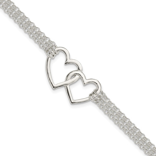 Lex & Lu Sterling Silver Polished 3-strand Heart Bracelet 7'' - Lex & Lu