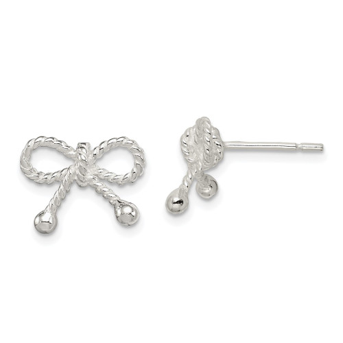 Lex & Lu Sterling Silver Polished and Textured Bow Post Earrings - Lex & Lu