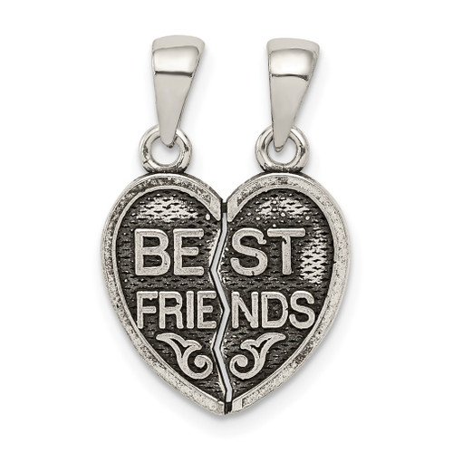 Lex & Lu Sterling Silver Antiqued Mini Best Friends Break Away Heart Pendant - Lex & Lu