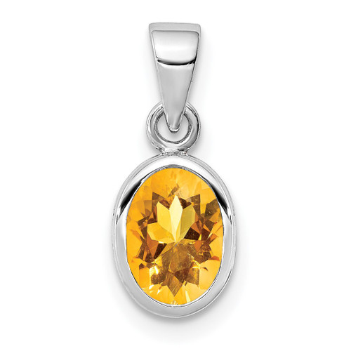 Lex & Lu Sterling Silver Polished Citrine Oval Pendant - Lex & Lu