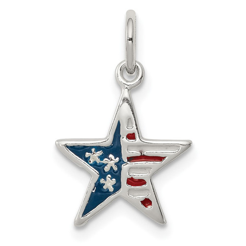 Lex & Lu Sterling Silver Polished Enamel American Flag Star Pendant - Lex & Lu