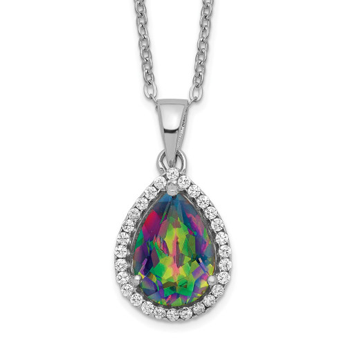 Lex & Lu Sterling Silver Polished Created Mystic Topaz & CZ Necklace - Lex & Lu