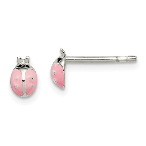 Lex & Lu Sterling Silver Pink Enamel Ladybug Post Earrings - Lex & Lu