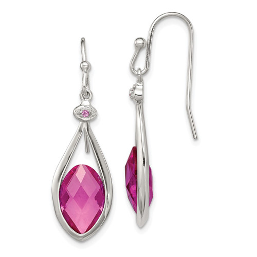 Lex & Lu Sterling Silver Polished w/Synthetic Pink Bead Shepherd Hook Earrings - Lex & Lu