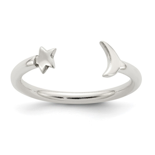 Lex & Lu Sterling Silver Polished Half Moon and Star Adjustable Ring - Lex & Lu