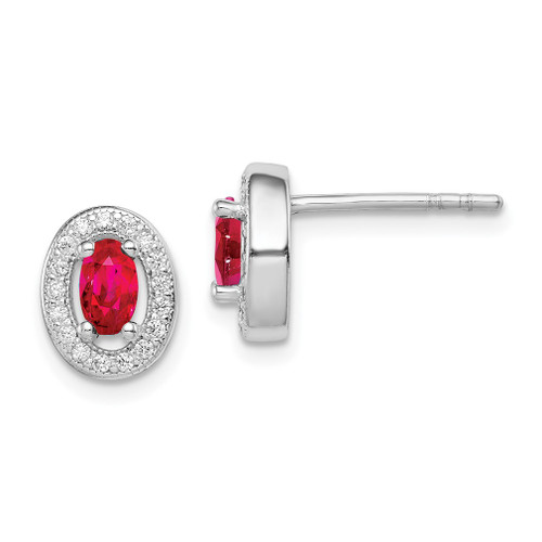 Lex & Lu Sterling Silver Polished Garnet and CZ Oval Post Earrings - Lex & Lu