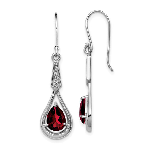 Lex & Lu Sterling Silver w/Rhodium w/CZ & Garnet Shepherd Hook Earrings - Lex & Lu