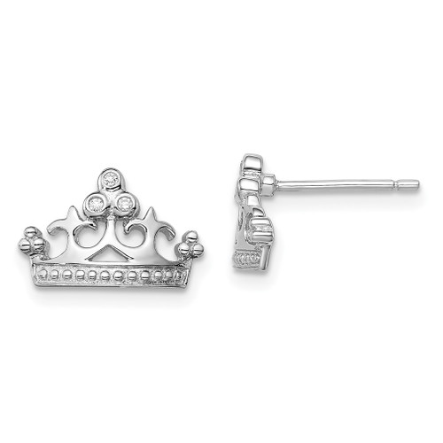 Lex & Lu Sterling Silver CZ Crown Post Earrings - Lex & Lu
