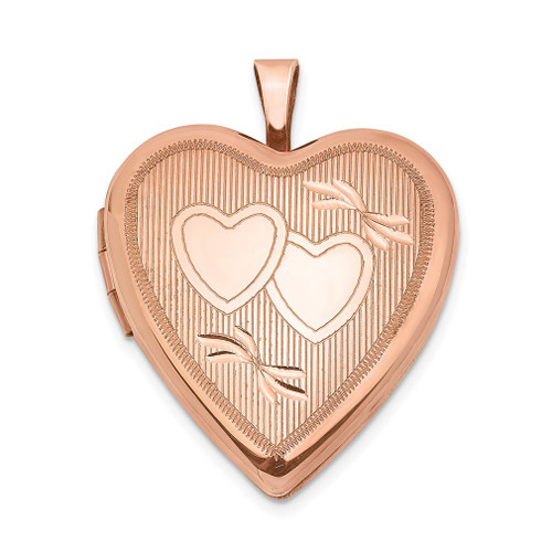 Lex & Lu Sterling Silver Rose Gold-plated 20mm Double Hearts Heart Locket - Lex & Lu