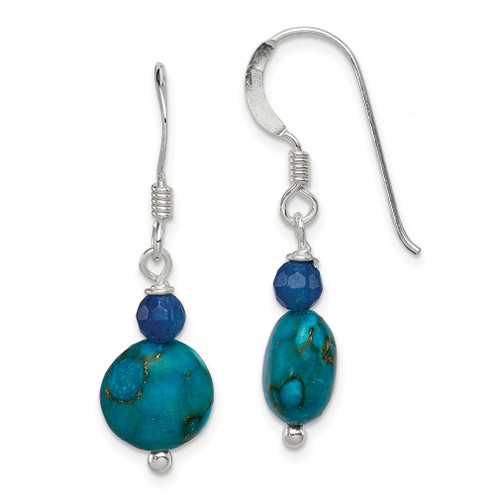 Lex & Lu Sterling Silver Blue Agate, Gold and Lapis Reconstructed Stone Earrings - Lex & Lu