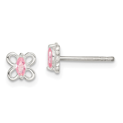 Lex & Lu Sterling Silver Pink CZ Butterfly Post Earrings - Lex & Lu