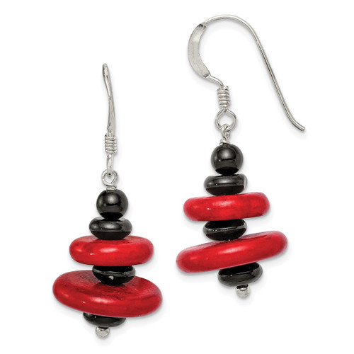 Lex & Lu Sterling Silver Black Agate and Red Reconstructed Magnesite Earrings - Lex & Lu