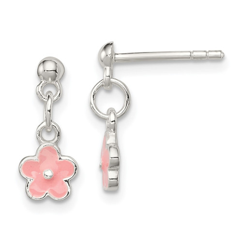 Lex & Lu Sterling Silver Pink Enamel Flower Dangle Earrings - Lex & Lu