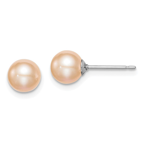 Lex & Lu Sterling Silver 6-7mm Pink FWC Round Pearl Stud Earrings - Lex & Lu